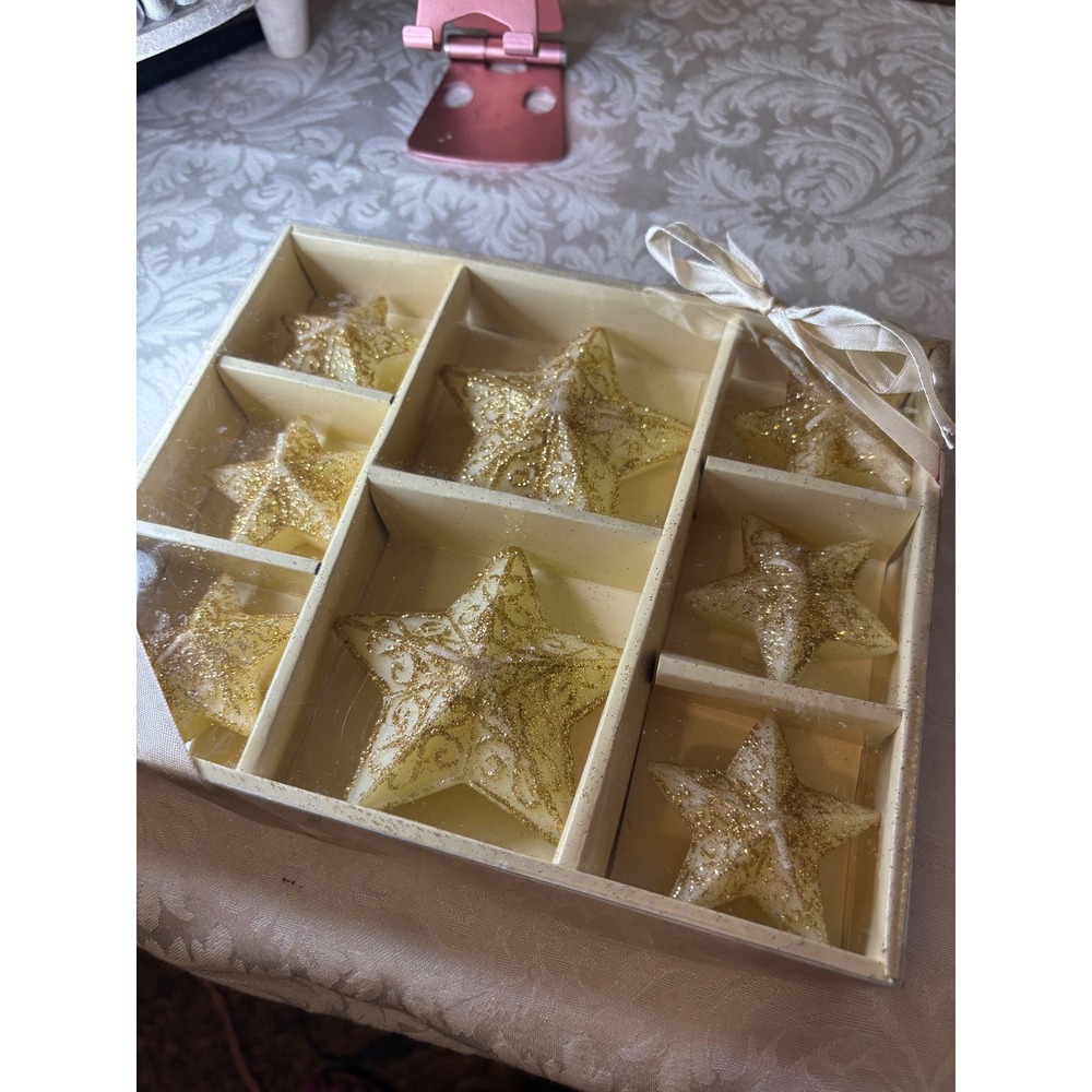 Kirklands Floating Star Candles 8 Pack Gold Glitter Ivory Holiday Decor 072598
